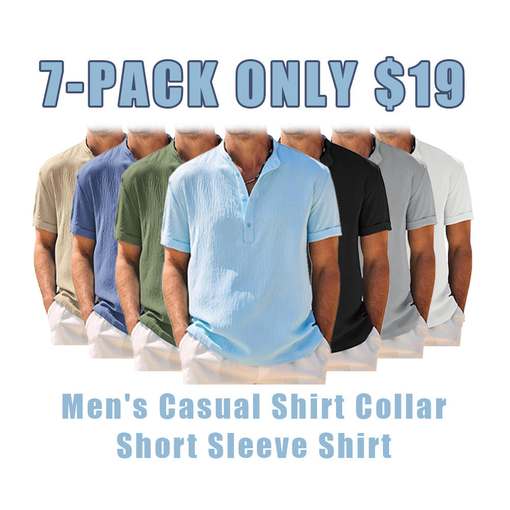 Men's Casual Henley Shirt Band Collar Short Sleeve Shirt Summer Beach Hippie T-Shirt