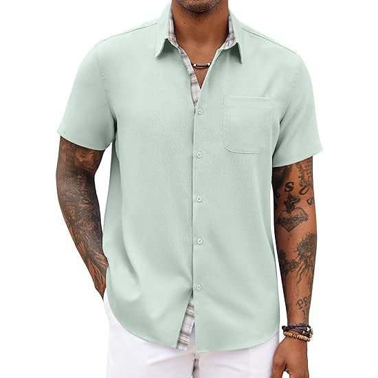 Men's Button Down Shirts Short Sleeve with Pocket