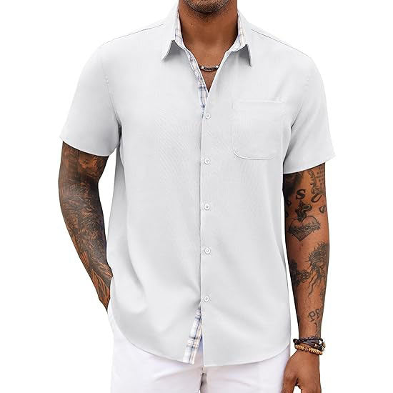 Men's Button Down Shirts Short Sleeve with Pocket